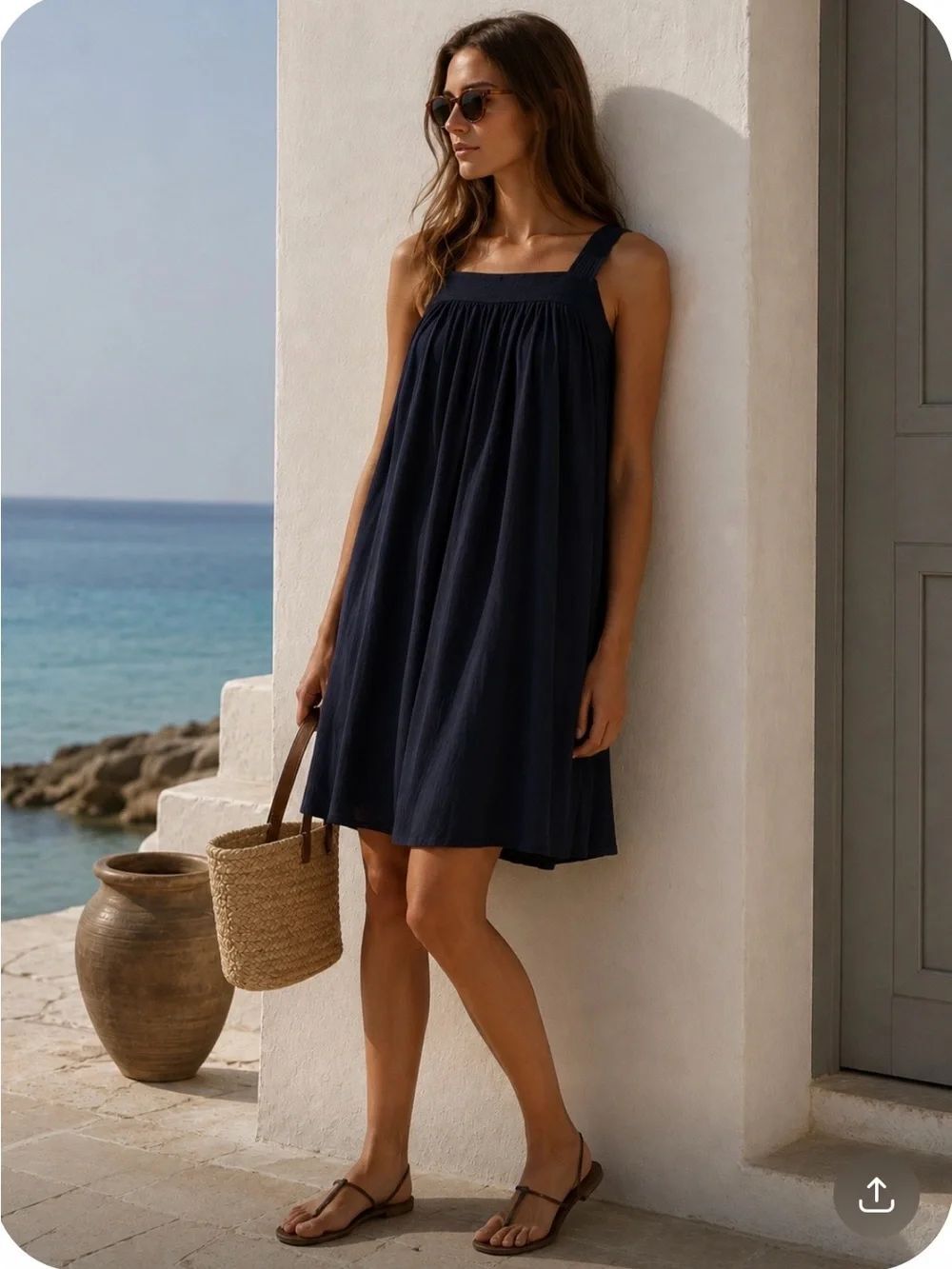 MARTIN GRANT Minimalist Quiet Luxury Black Square-Neck Cotton Dress FR40 / USM